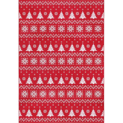 Tapis de Noël rond 120cm lavable, antidérapant, motif sapin et flocons (1/5)