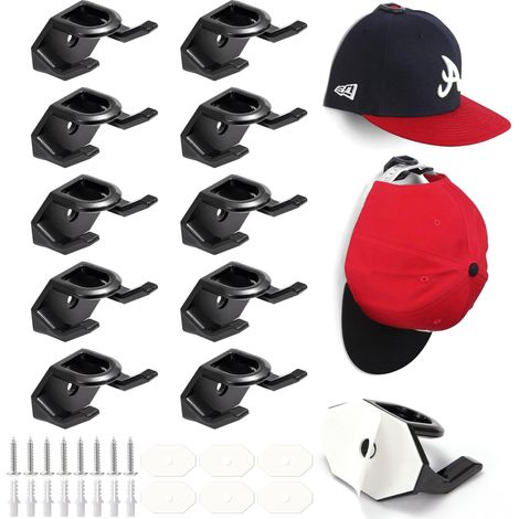 Porte Casquette Crochet Autocollants pour Chapeaux avec Vis Porte-chapeaux Noir Support pour Montage Mural 16 Pièces (1/5)