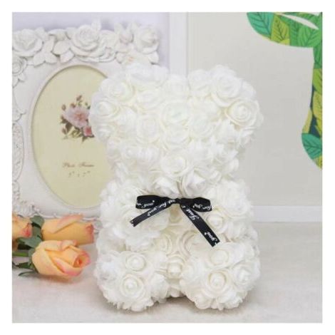 BUNTHAUS 25 CM Rose Fleur Ours Mousse PE Fleur Fleur Éternelle Ours Saint Valentin Cadeau Rose Fleur Grand Ours Blanc (1/5)