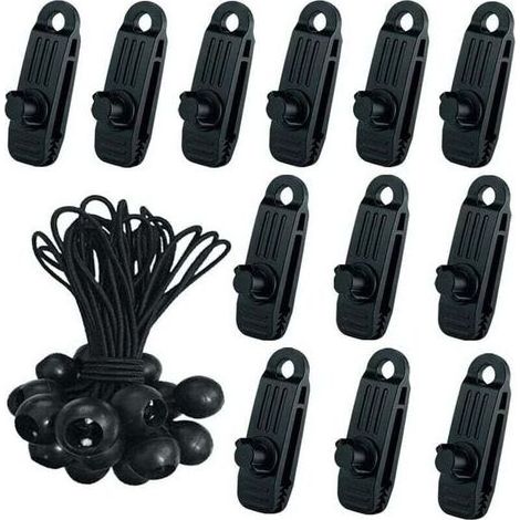 pair 24x Clip de Tente Bâche avec 12x Pince pour bache et 12x Tendeur Corde Elastique, Pince a oeillet pour bache Camping Accessoires pour Tentes, bache Piscine, Bâches, Auvents, Gazebos Tente (1/4)