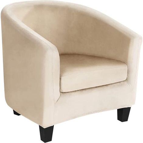 Housse de Fauteuil Club Cabriolet en Velours Beige, Lot de 2 avec Protège-Coussin, Extensible pour Crapaud Salon, Couvre-Siège Tub Chair Élastique, Beige (1/4)