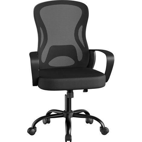 SONGMICS Chaise de Bureau Ergonomique, en Maille, Fonction Bascule, Accoudoirs, Noir