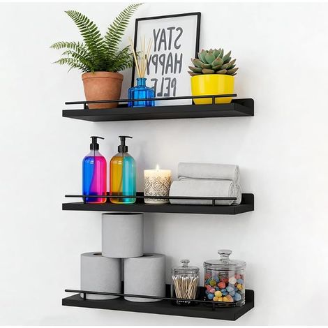 Kitchen Wall Shelves, 40 x 15 cm, Floating Wood Shelves with Guards, Wall Hanging Shelf Heavy Load, Floating Bathroom Shelf, for Living Room, Kitchen, Bedroom (1/4)