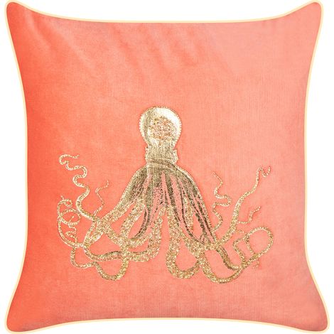 Cojín de terciopelo 45 x 45 cm cuadrado marino relleno poliéster motivo pulpo rojo Osmundea