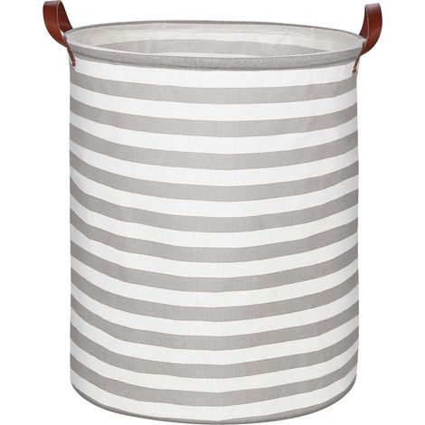 Panier à Linge Pliable Avec Anse, Grand Panier Rangement 63L, Tissue Imperméable Corbeille a Linge Pour Enfants, Organiser Chambr - Gris Rayé