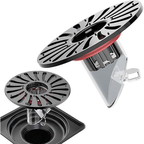 Caniveau de sol et de douche en acier inoxydable, anti-odeur et anti-bouchage, facile à installer, pour cuisine et buanderie, gris et rouge (1/5)