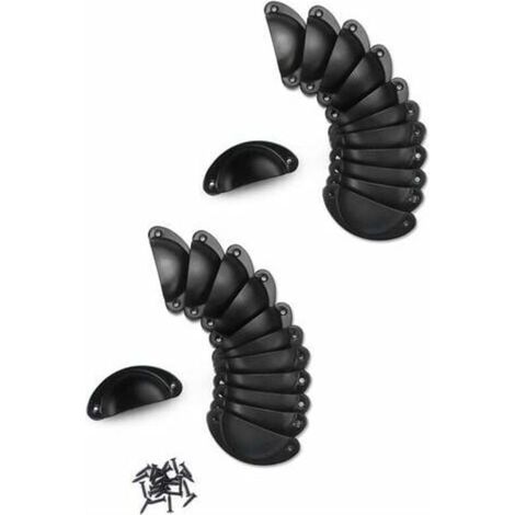 24 Pcs Poignée de Noir Coquille Vintage,Rétro Poignée de Shell Pour Porte Cabinet, Tiroir, Porte-Fer Incurvé Boutons de Porte (24 Vis) (1/5)