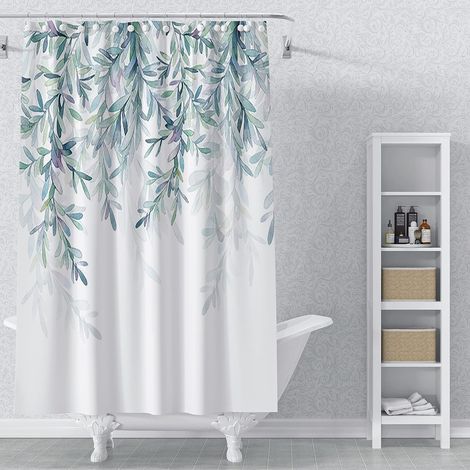 150x180cm Feuille Rideau De Douche Plante Aquarelle La Nature Eucalyptus Feuilles Vertes Rideau De Douche pour Salle De Bain Tissu Polyester Imperméable Ensemble avec Crochets