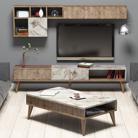 Muebles de Sala Ollomont, Modulares, 9 Estantes, 2 Puertas, Nogal Marrón (1/5)