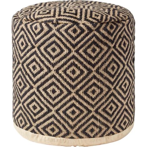 HOMESCAPES Black and Cream Aztec Style Jute Footstool Beanbag Round 45 x 40 cm (1/3)