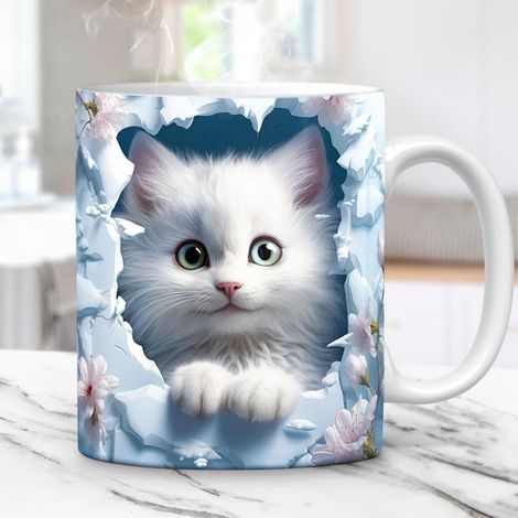 Tasse À Café - Tasse Céramique 3D Chat - Pour Maison Bureau Extérieur - 300-400 ml - Diamètre 8,5 cm Hauteur 9 cm - 1 Pièce (1/5)