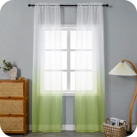 Lot de 2 rideaux en voile semi-transparents, couleur teintée, blanc et vert, pour salon, chambre à coucher, cuisine et intérieur, 2 panneaux avec poche, 70 x 258 cm (1/5)