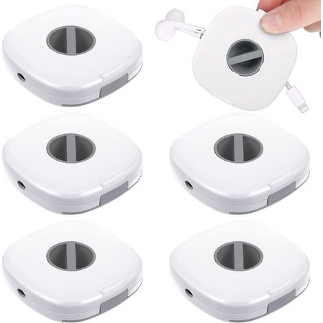 Organizador de cables giratorio portátil de 6 piezas, organizador de cables de carga, rodillos para cables, para cables USB, cables de auriculares, cables de ratón, cables de carga (blanco) (1/5)