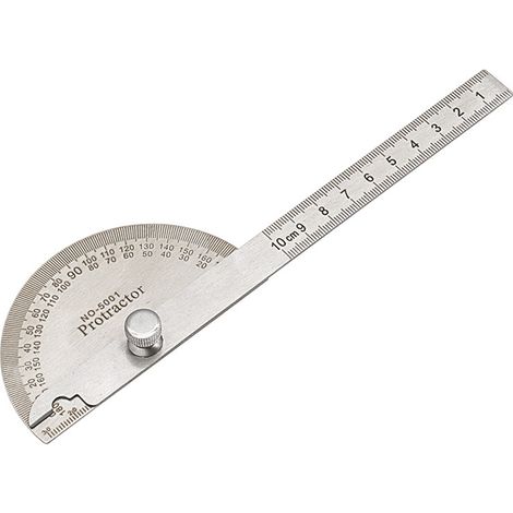 Nueva regla transportadora de ángulos de acero inoxidable, escuadra semicircular de 180 grados para carpintería (nueva de 0 a 180/10 cm). (1/5)