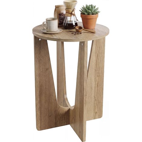HOMCOM Round Side Table, End Table with Curved Legs Coffee Wood Effect