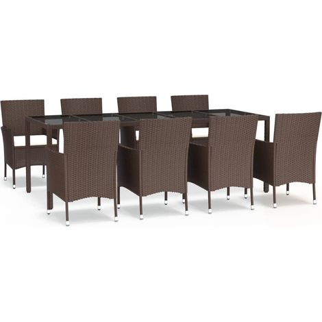Maison Exclusive - 9-tlg. Garten-Essgruppe mit Kissen Braun Poly