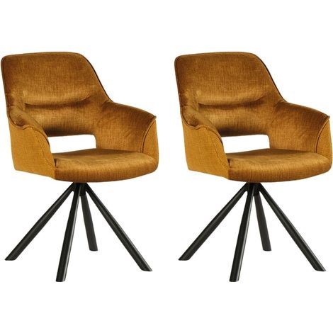 Lot de 2 chaises tournantes avec accoudoirs moutarde Casita CHILKO (1/2)