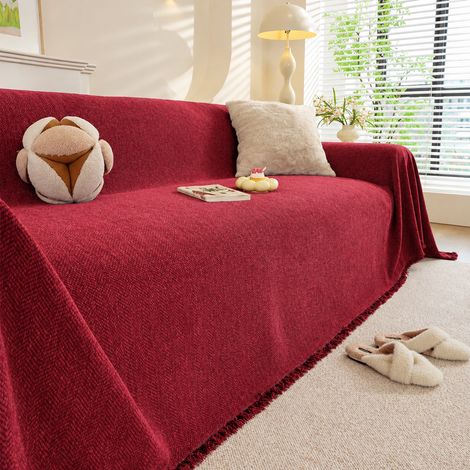 Housse jeté canapé chenille motif chevrons rouges 180340cm adapté pour canapé standard 3 places 30 × 30 × 8 cm 2,45 kg – Livraison gratuite