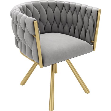 Lot de 6 chaises de salle à manger en velours gris avec pieds métalliques dorés et rotation 360° (1/5)