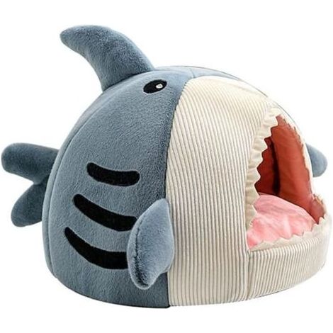 Niche pour chat en forme de requin douce et chaude, maison amovible et lavable avec coussin épais et fond antidérapant, tente pour chat (1/4)