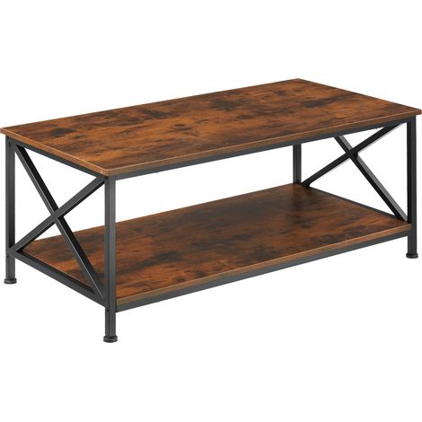 Table basse salon rectangulaire en panneau aggloméré bois foncé (1/5)