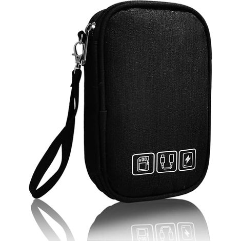 Sacoche de rangement électronique, organisateur de câbles, étui de voyage portable pour chargeur, disque dur, écouteurs, clé USB et carte SD (noir) (1/5)
