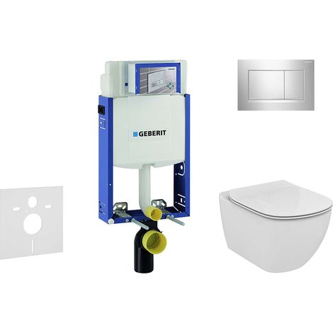 Geberit Kombifix - Installationselement für Wand-WC  mit Betätigungsplatte SIGMA30, Chrom glänzend/Chrom matt +  Ideal Standard Tesi - WC und WC Sitz, Aquablade, SoftClose 110.302.00.5 NU6
