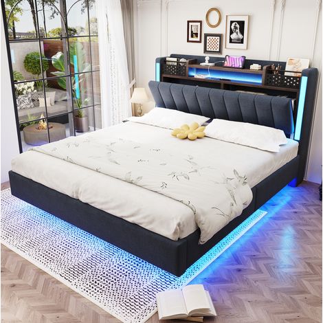 Cama matrimonio 140x200 con LED y almacenaje OKMYHOME (1/5)