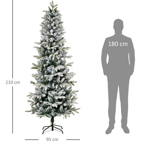Sapin de Noël artificiel enneigé de 210 cm avec 784 branches ignifugées et support en acier, décoration de Noël intérieure verte et blanche