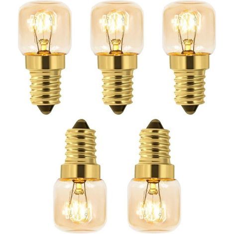 Pack of 5 15W Salt Light Bulbs, Warm White Incandescent, AC 230V, Oven Bulb, 15W, For Ovens, Fridges, Salt Lamps, Grill Ovens, 52.2x2.2cm (1/5)