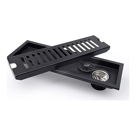 QAZQA Filtre Douche, 50 x 10 cm Caniveau de Douche, Noir Siphon de Sol avec Grille en Acier Inoxydable, Convient pour WC, Salle de Bain, Cuisine, Balcon