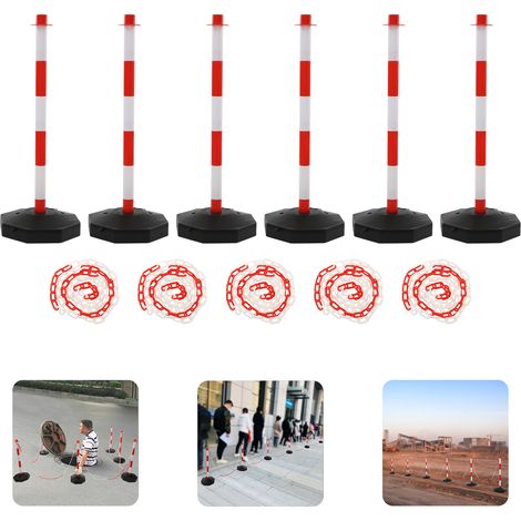 【Maison connectée】6 Poteaux de signalisation et délimitation avec chaînes barrière de parking, Hauteur 85 cm, Rouge-blanc (1/5)