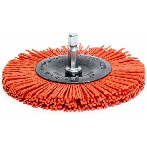 QORVA-Brosse poncage nettoyage Bois pour Visseuse/Perceuse. Brosse Circulaire 100mm en Nylon à queue hexagonal 1/4 '(6mm)
