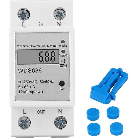 WDS688 Intelligenter Energiezähler, einphasig, Multifunktions-Fernbedienung, Wattmeter, 90–250 V AC, 5–60 A