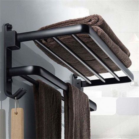 Badezimmer-Aufbewahrungsset – Handtuchhalter aus schwarzem Aluminium, kein Bohren erforderlich – elegant und praktisch, 50 cm (1/5)