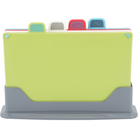 Ensemble de 4 planches à découper en plastique avec support de rangement, 4 couleurs, antidérapantes, pour différents types d'aliments. (1/5)