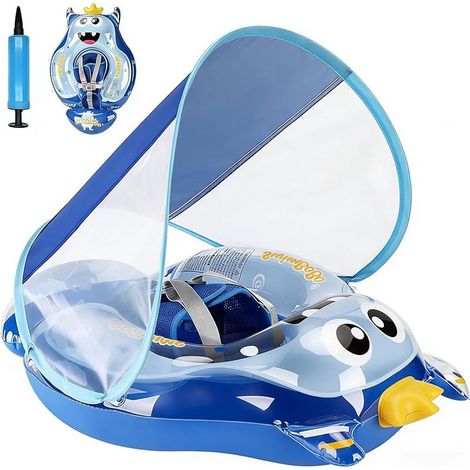 Bouee Bebe Anneau de Bain, avec Auvent de Protection Solaire UPF50+ Pliage Compressible Flotteur de Piscine pour Bébé avec Réglable Taille Bague de Natation pour Enfant (1/4)