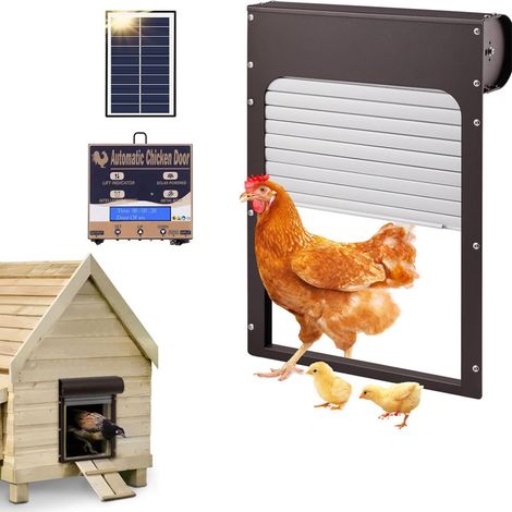Ej.Life – Porte automatique pour poulailler – Cadre en tôle de fer et alliage d'aluminium – Alimentation par piles ou solaire – Minuterie intégrée