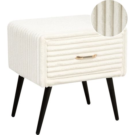 Mesa de noche tapizada de pana 1 cajón dormitorio blanco crema Flayat
