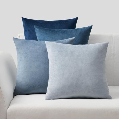 Housse Coussin 40x40 Bleu en Velours Brillant Super Doux Coussin Canape Décoratif pour Lecture Taies d'oreiller Enfant à Effet Dégradé Lot de 4 Style Moderne Scandinave (1/5)