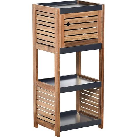 Tendance – Meuble bas de salle de bain en acacia et MDF – 1 porte – 3 étagères – Dimensions 36,5 x 30 x H 83 cm – Kit de fixation inclus