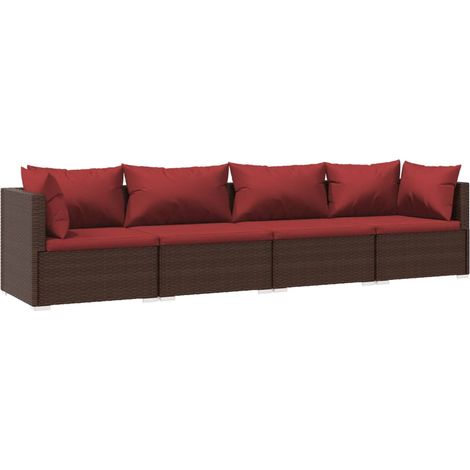 Salon de jardin 4 pcs Mobilier de jardin avec coussins Résine tressée Marron (1/5)
