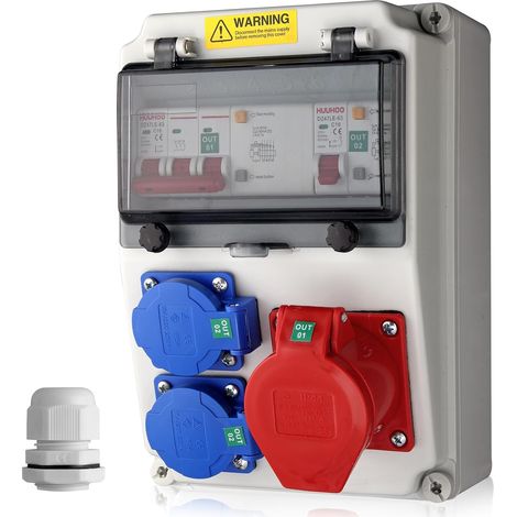 Coffret Électrique de Chantier 2 Prises Schuko,Disjoncteur FI/LS 16A, Distributeur D'alimentation Mural Étanche et Antichoc Répartiteur de Prise pour Garage,Atelier,Jardin-IP66 (1/5)
