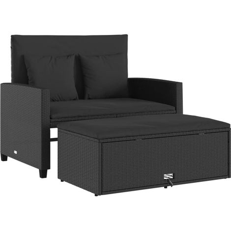 Maison Exclusive - Divano da Giardino con Cuscini a 2 Posti Nero in Polyrattan
