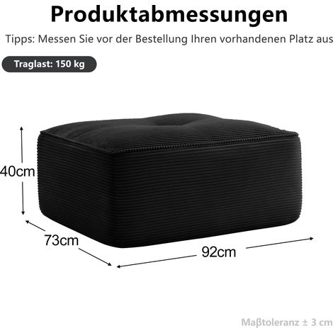 Pouf Cordelia en velours côtelé noir - Tabouret de repos élégant, assise moelleuse, parfait pour salon ou chambre, pièce unique, design moderne et cosy. (1/5)