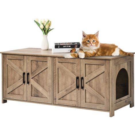 Vevor – Armoire à litière pour chat double chambre – Bois élégant – Dimensions 47,2'L x 18,5'L x 19,7'H – Accès facile avec 4 portes et 2 fenêtres