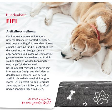 FDM FIFI wasserdichtes Hundebett 70x60x5 cm Polyurethanschaum mit waschbarem Bezug Grau/Silber (1/5)