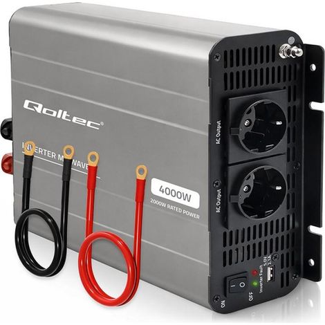 Convertidor de voltaje Qoltec MS Wave  12V a 230V  2000/4000W  USB  Compatible con LiFePO4 GEL AGM