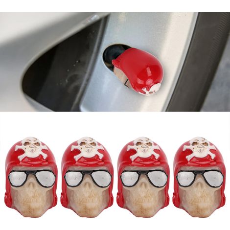 Universeller, schädelförmiger Ventildeckel für Autos, Lkw, Fahrräder, Motorräder und Radfahrer (4er-Set) – Rot (1/5)