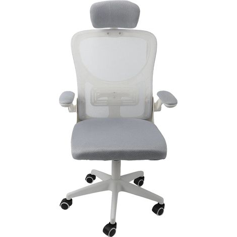 Silla de oficina, respaldo de malla, reposabrazos ajustables, BLANCA (1/2)